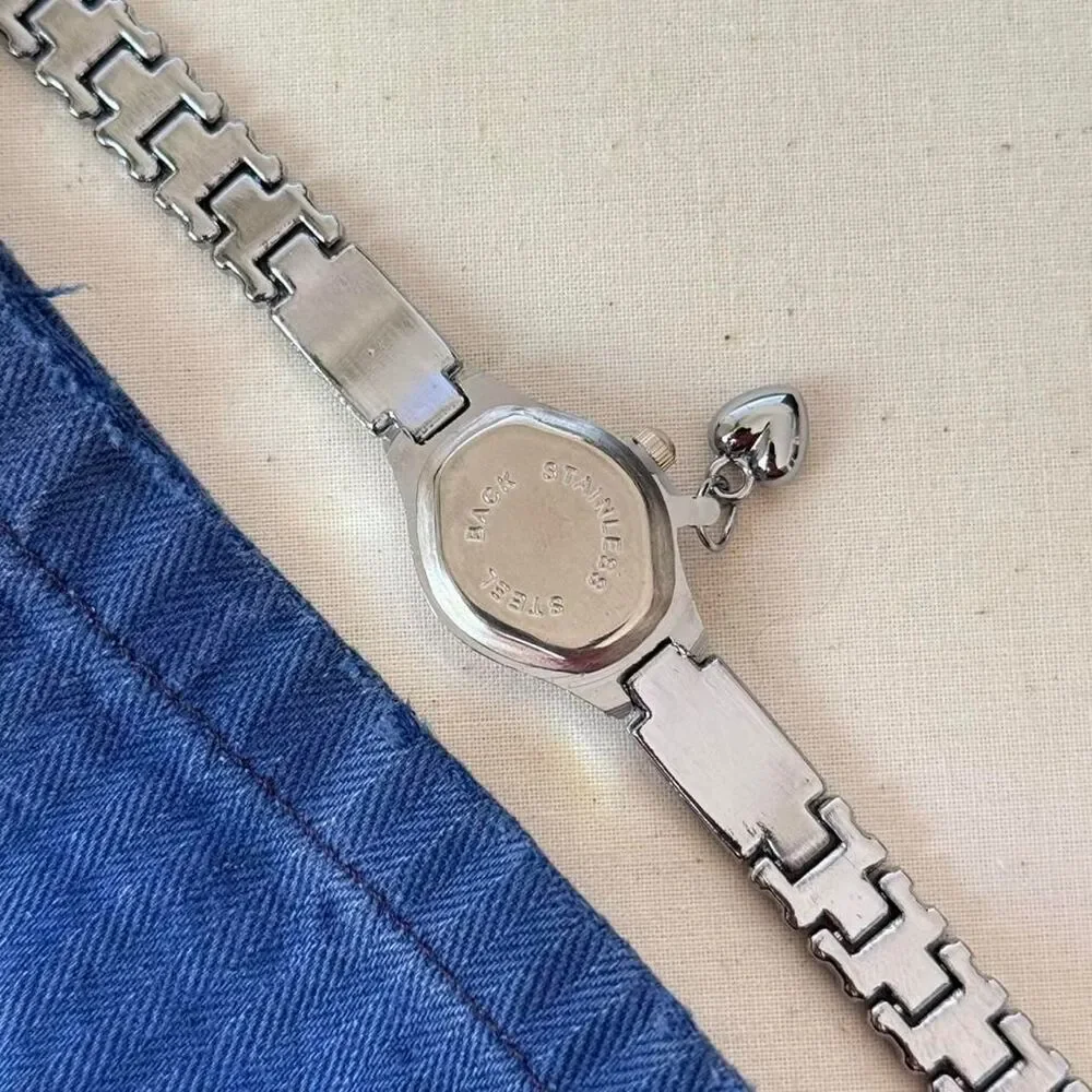 y2k silver cute round stainless steel quartz watch